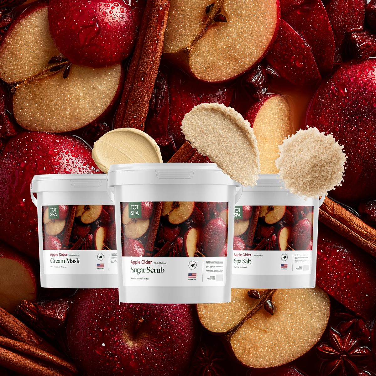Apple Cider Pedi Spa Combo - cream mask, sugar scrub and spa salt in Apple Cider