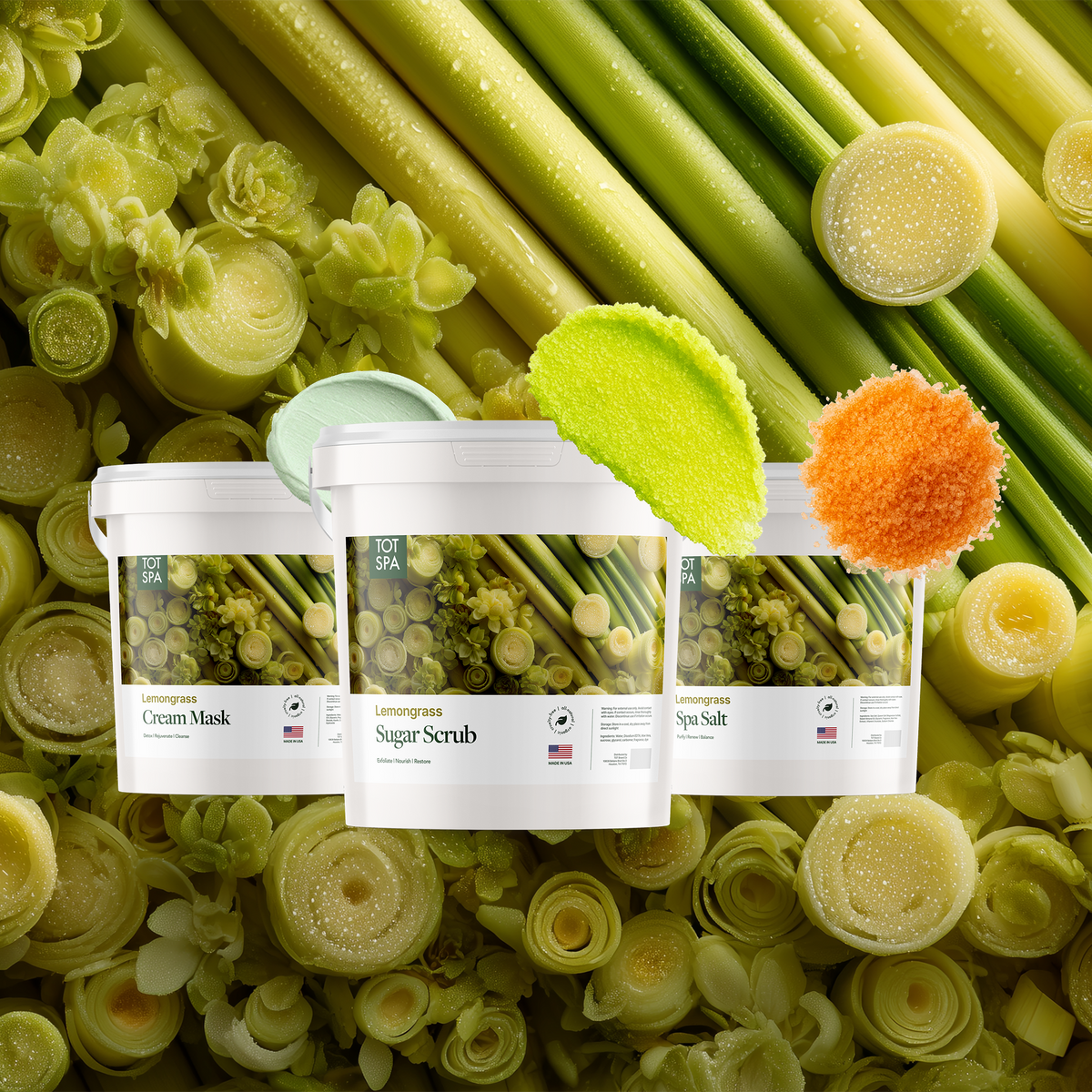 TOT Lemongrass 3 Spa Bundle - cream mask, sugar scrub and spa salt in Lemongrass