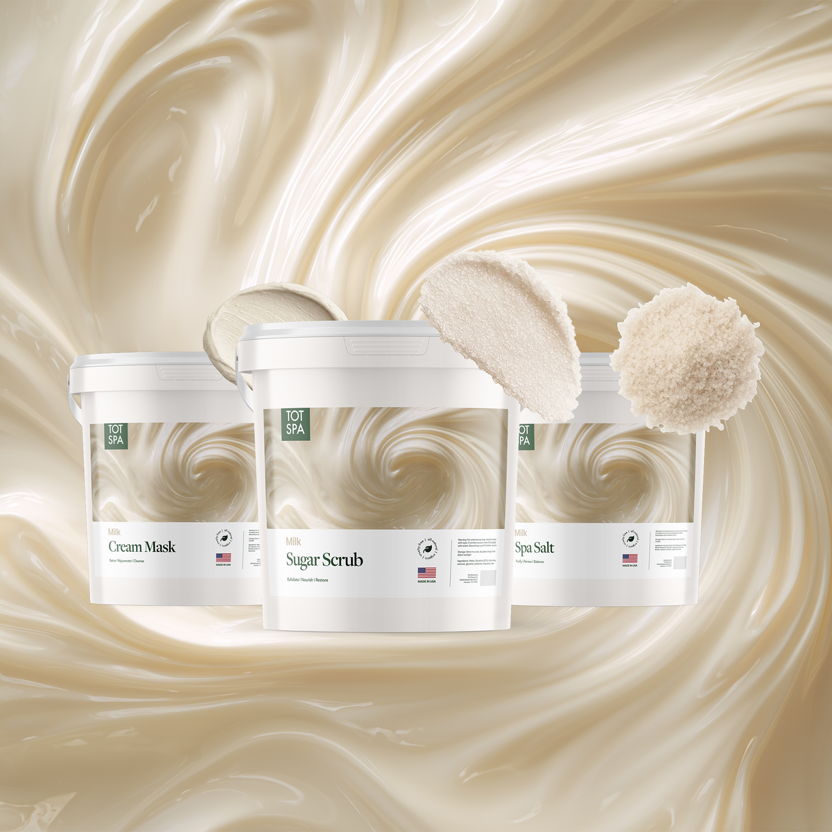 TOT Milk 3 Spa Bundle - cream mask, sugar scrub and spa salt in Milk