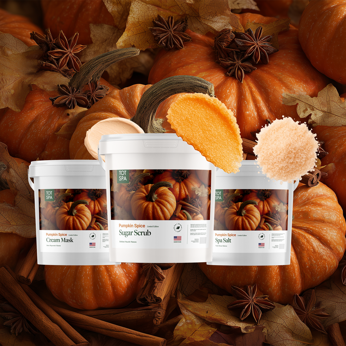 Pumpkin Spice Pedi Spa Combo - cream mask, sugar scrub and spa salt in Pumpkin Spice