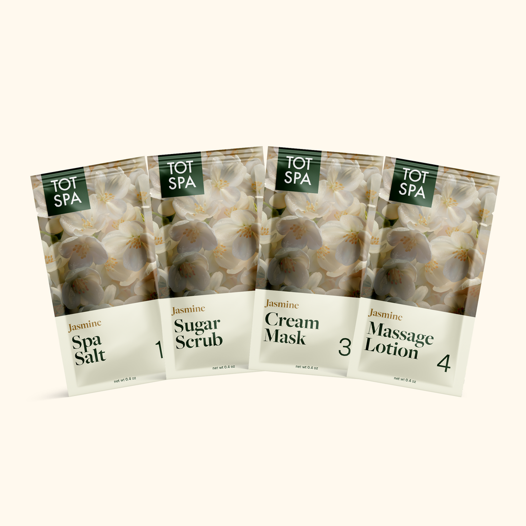 TOT SPA 4 Step Spa Kit + SACH Fragrance Jasmine case pouch spread