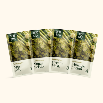 TOT SPA 4 Step Spa Kit + SACH Fragrance Lemongrass case pouch spread