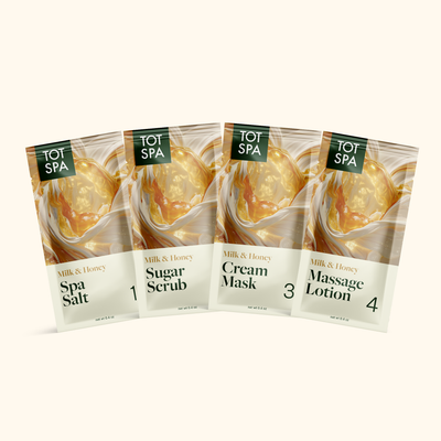 TOT SPA 4 Step Spa Kit + SACH Fragrance Milk & Honey case pouch spread