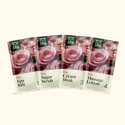 TOT SPA 4 Step Spa Kit + SACH Fragrance Rose case pouch spread