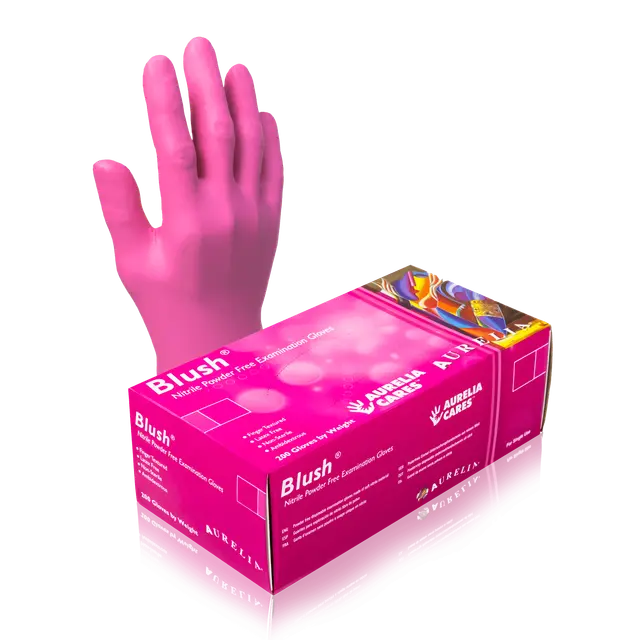 Aurelia Blush nitrile powder free glove and box