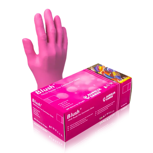 Aurelia Blush nitrile powder free glove and box