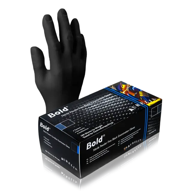 Aurelia Bold nitrile powder free black examination glove and box