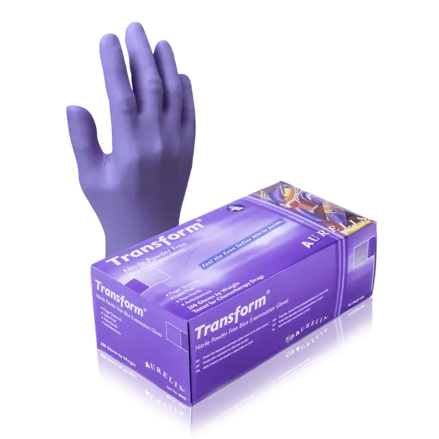 Aurelia Transform nitrile blue glove and box