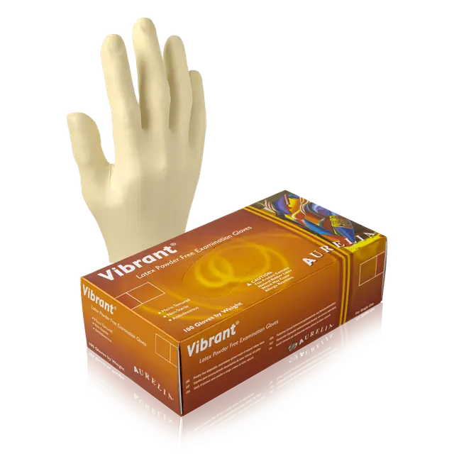 Aurelia Vibrant latex powder free glove and box