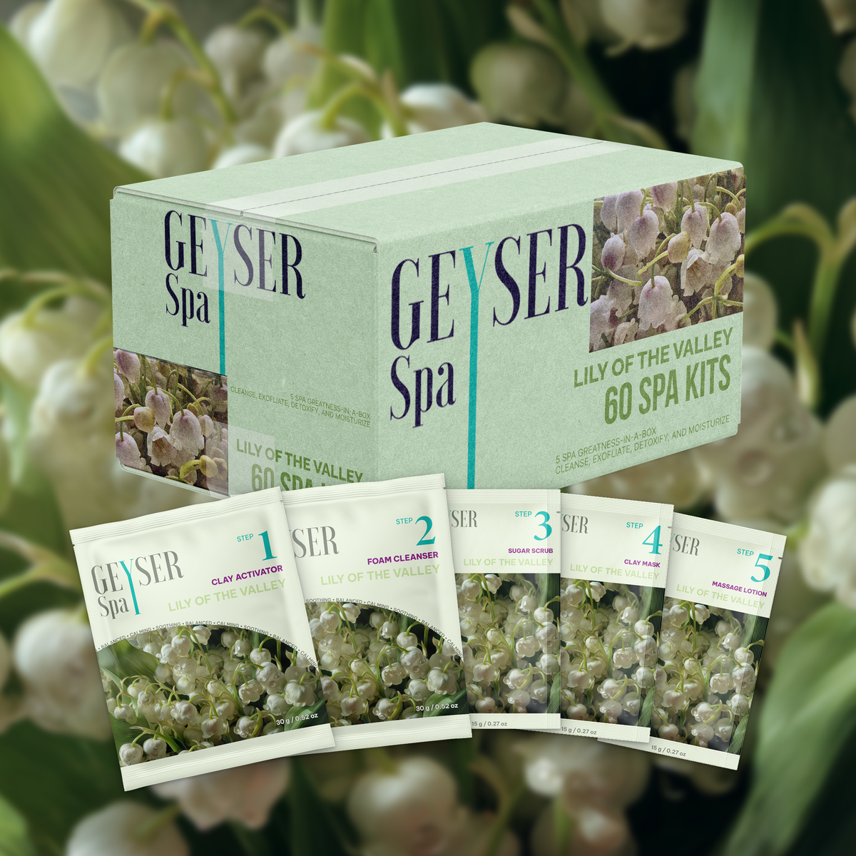 Geyser Spa Lily of the Valley case and pouches