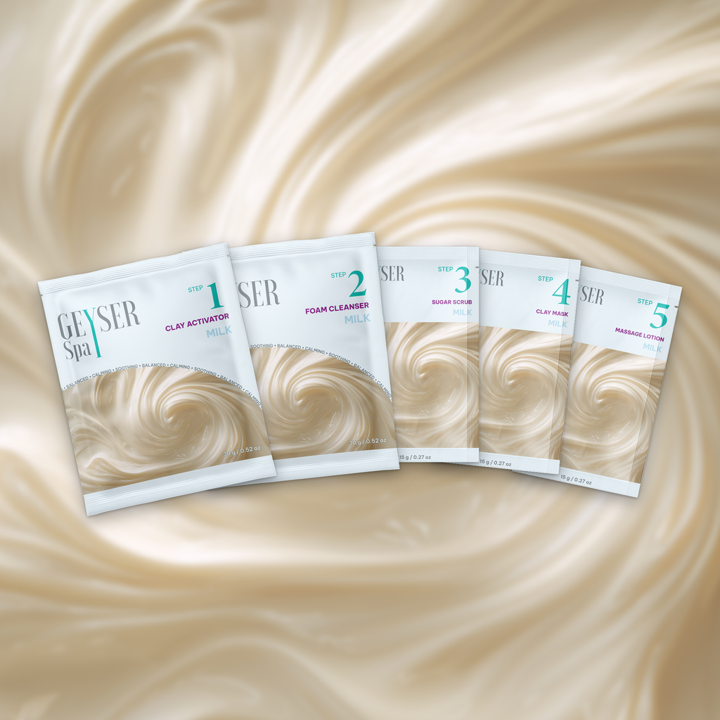 Geyser Spa 5 Step Pedicure Kit Milk, all 5 pouches
