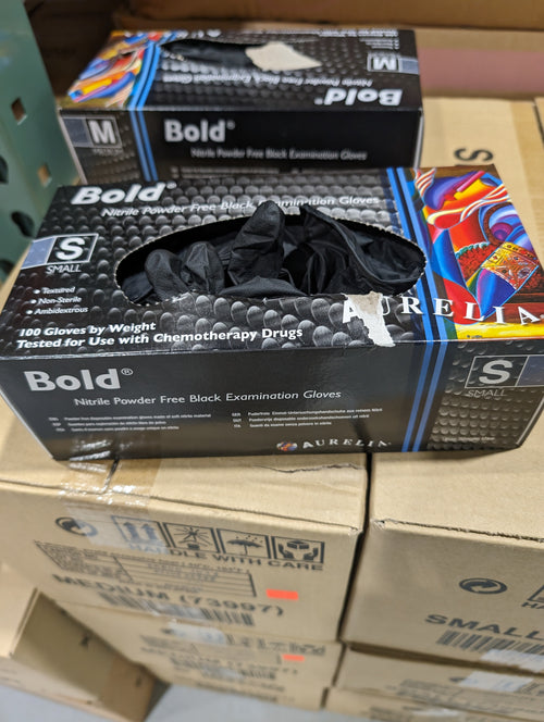 BOLD NITRILE POWDER FREE BLACK EXAMINATION GLOVES (CASE)