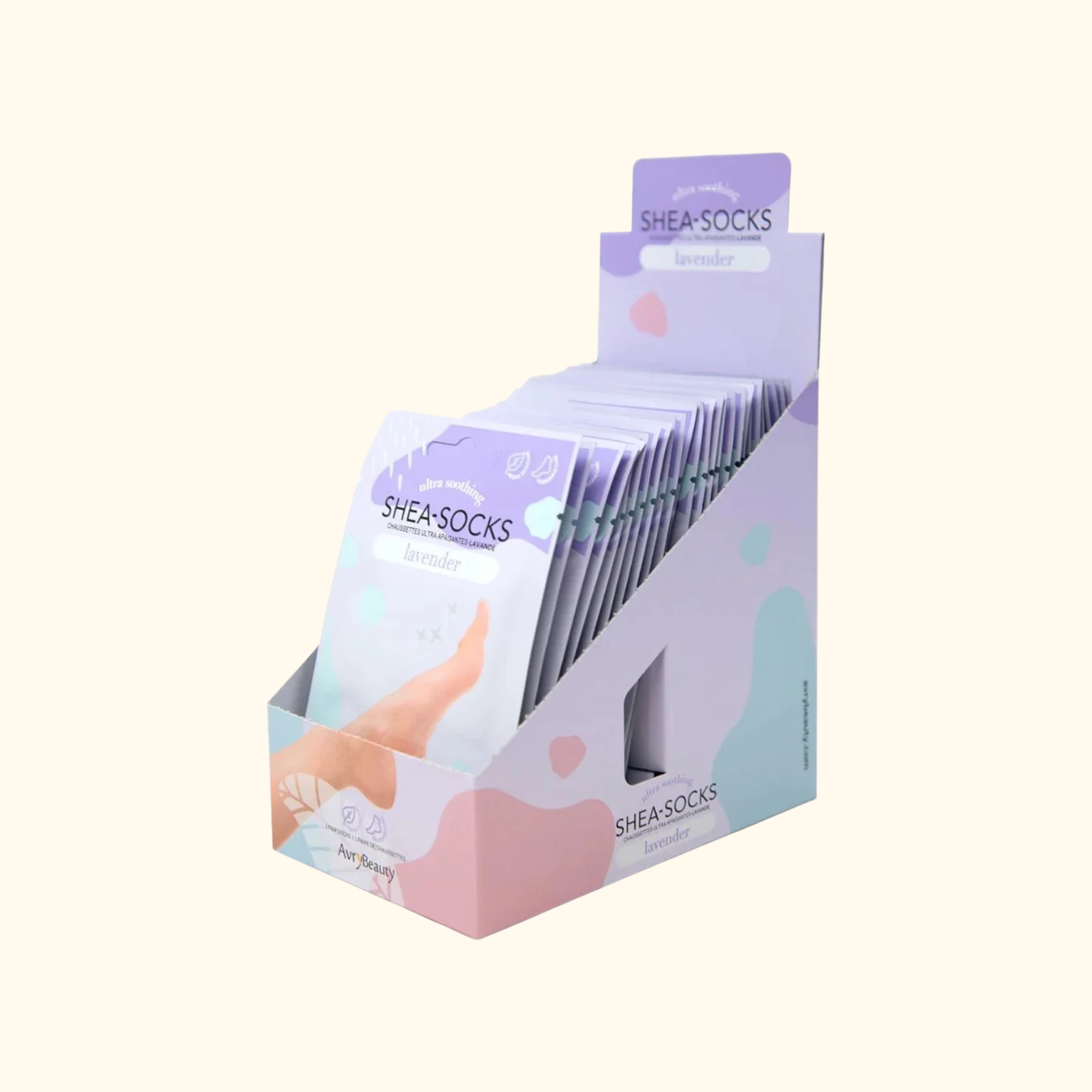 Avry Beauty Shea-Socks Lavender box of 25 packs