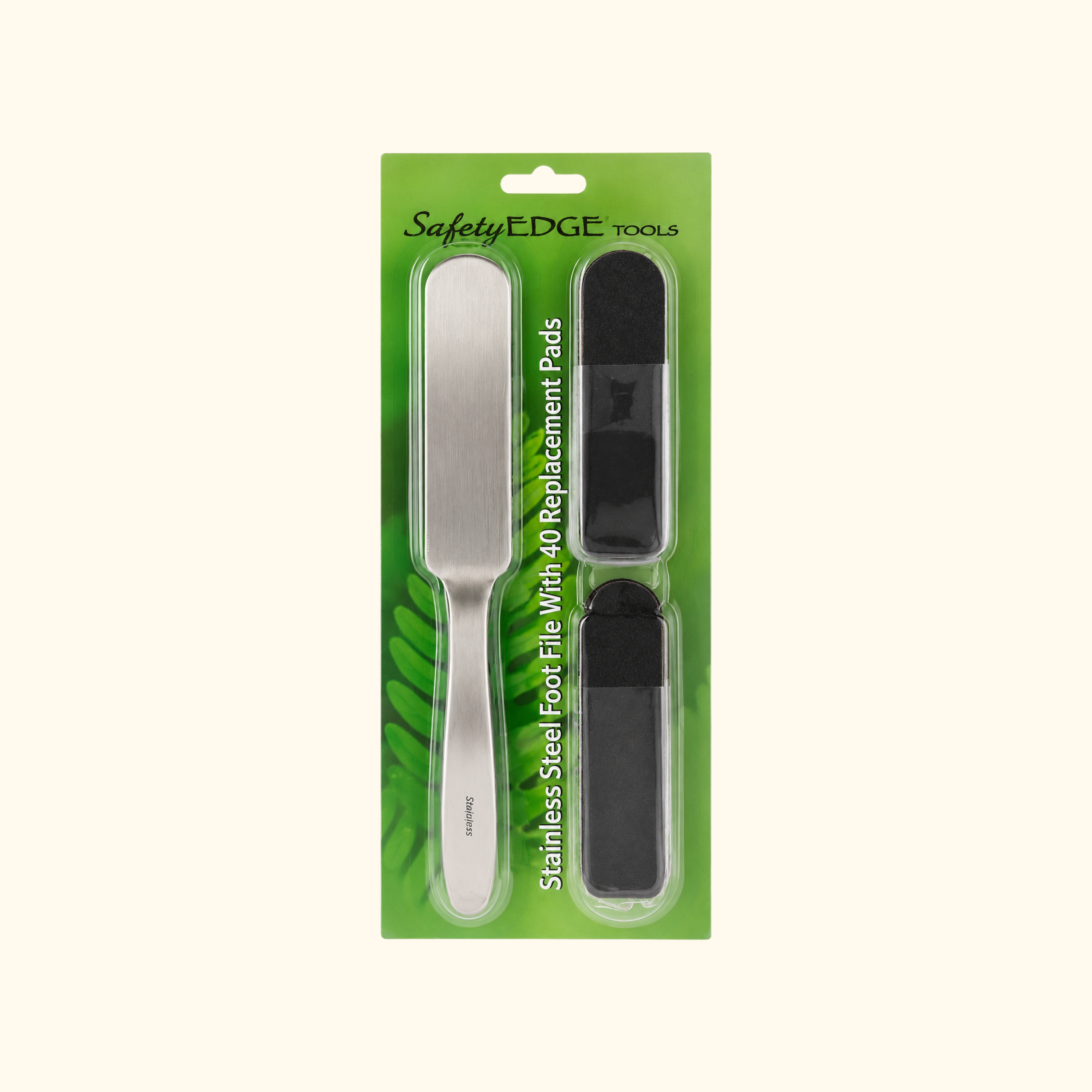 Satin Edge Stainless Steel Foot File with 40 Replacement Pads